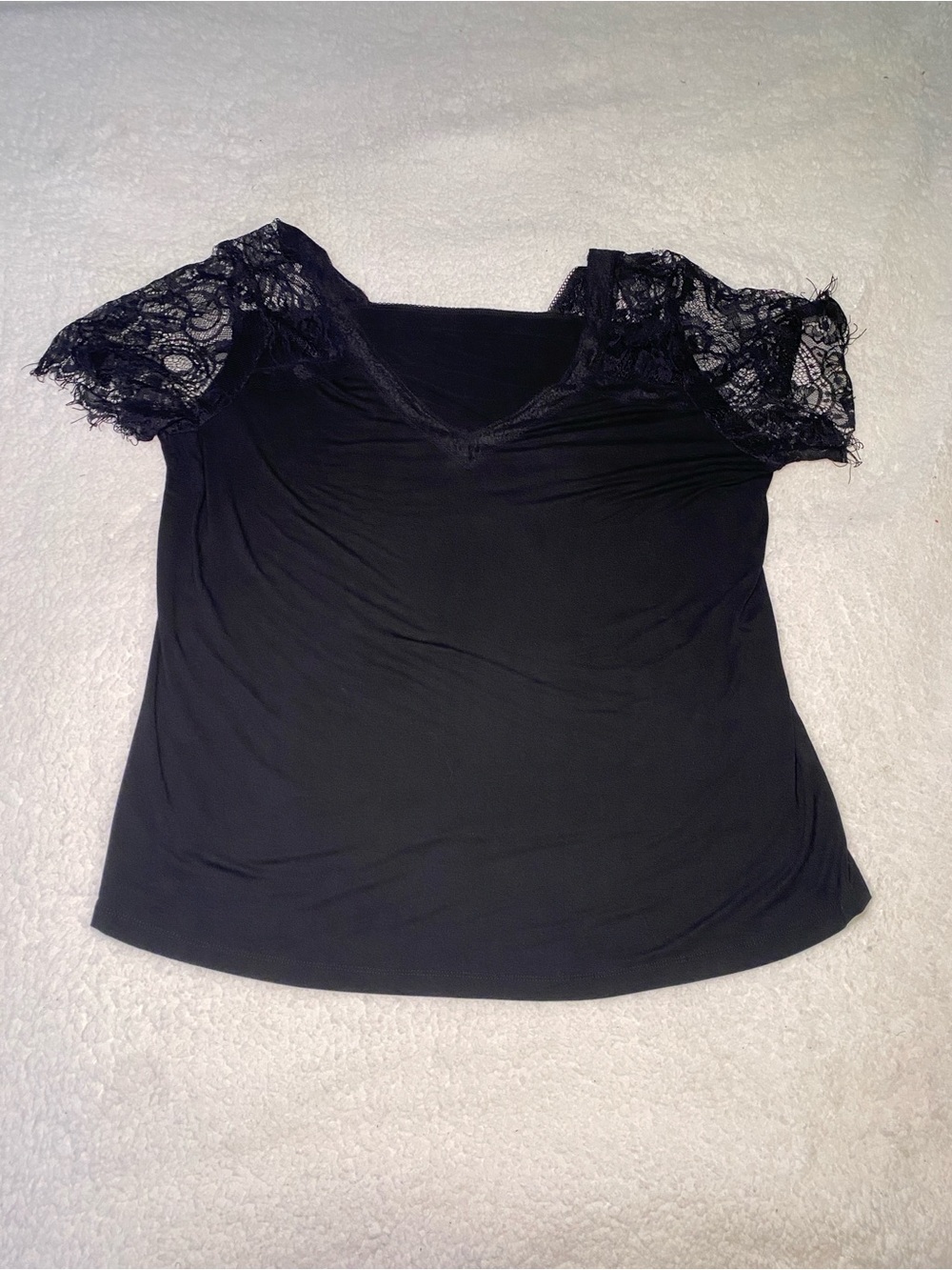 Black Lace Sleeve V-Neck Women's Top